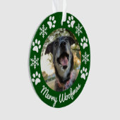 Sneeuwvlok en Poot Print Hond Foto Kerstmis Ornament (voorkant)