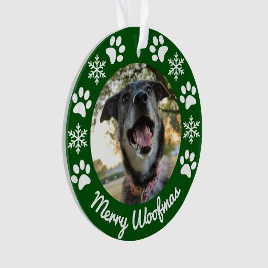 Sneeuwvlok en Poot Print Hond Foto Kerstmis Ornament (voorkant)
