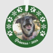 Sneeuwvlok en Poot Print Hond Foto Kerstmis Ornament (achterkant)
