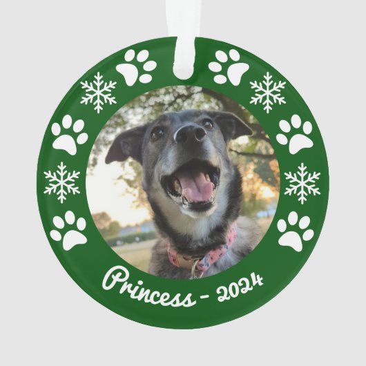 Sneeuwvlok en Poot Print Hond Foto Kerstmis Ornament (achterkant)