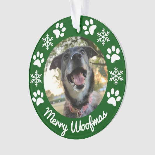 Sneeuwvlok en Poot Print Hond Foto Kerstmis Ornament (voorkant)