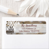 Sneeuwvlok en rustieke houten kerst of Feestdagen Etiket (Insitu)