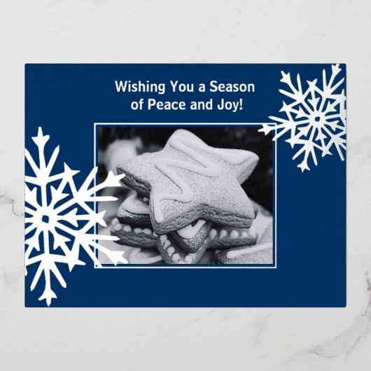 Sneeuwvlok Folie Accents Blue Business Holiday Kaa Folie Feestdagen Briefkaart (Voorkant)