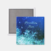 Sneeuwvlok fonkelblauw blauwgroen winter magneet (Voorkant / Achterkant)