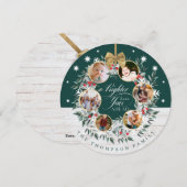 Sneeuwvlok Foto Collage Krans Groen & Wit Hout Feestdagenkaart (Voorkant / Achterkant)