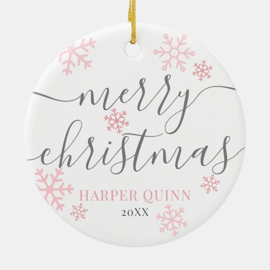 Sneeuwvlok Foto Meisje Baby Eerste Kerst Keramisch Ornament (Achterkant)