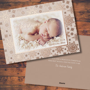 Sneeuwvlok Foto Roos Goud Lijst Folie Feestdagenkaart