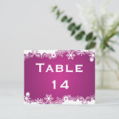 Sneeuwvlok fuchsia winter bruiloft tafel nummer briefkaart (Staand voorkant)