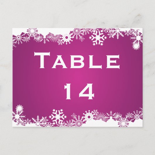 Sneeuwvlok fuchsia winter bruiloft tafel nummer briefkaart (Voorkant)