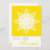 Sneeuwvlok geel, witte winter bruiloft uitnodiging (Voorkant / Achterkant)
