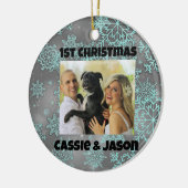 Sneeuwvlok gepersonaliseerde foto 1e Kerstmis Keramisch Ornament (Links)