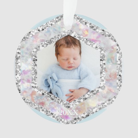 *~* Sneeuwvlok Glitter Kerstmis FOTO JONGEN AP44 Ornament (voorkant)