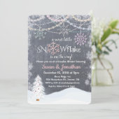 Sneeuwvlok Glitter Pearl Baby shower Invitation Kaart (Staand voorkant)