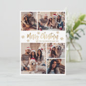 Sneeuwvlok Goud en Wit 5 Foto Collage Kerstmis Feestdagenkaart (Staand voorkant)