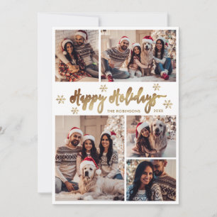 Sneeuwvlok Goud en Wit 5 Foto Collage Kerstmis Feestdagenkaart