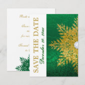 Sneeuwvlok goud smaragdgroene bruiloft Save the Da Date (Voorkant / Achterkant)