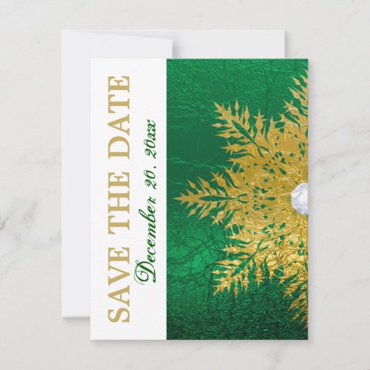 Sneeuwvlok goud smaragdgroene trouw Save the Date (Voorkant)
