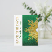 Sneeuwvlok goud smaragdgroene trouw Save the Date (Staand voorkant)