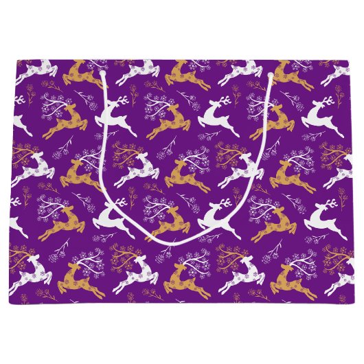 Sneeuwvlok Goud Wit Rendier Kerstmis Paarse Groot Cadeauzakje (Voorkant)