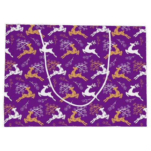 Sneeuwvlok Goud Wit Rendier Kerstmis Paarse Groot Cadeauzakje (Achterkant)