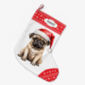 Sneeuwvlok grens Santa Pug Grote Kerstsok (Voorkant (Hangend))