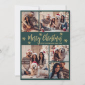 Sneeuwvlok Groen en Goud 5 Foto Collage Kerstmis Feestdagenkaart (Voorkant)