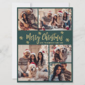 Sneeuwvlok Groen en Goud 5 Foto Collage Kerstmis Feestdagenkaart (Voorkant)