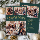 Sneeuwvlok Groen en Goud 5 Foto Collage Kerstmis Feestdagenkaart