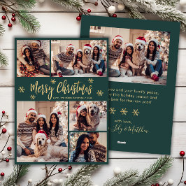 Sneeuwvlok Groen en Goud 5 Foto Collage Kerstmis Feestdagenkaart
