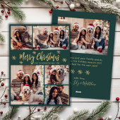Sneeuwvlok Groen en Goud 5 Foto Collage Kerstmis Feestdagenkaart