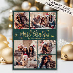 Sneeuwvlok Groen en Goud 5 Foto Collage Kerstmis Feestdagenkaart<br><div class="desc">Moderne Eenvoudige Elegante Kalligrafie Groene en Gouden Sneeuwvlokken 5 Fotocollage Vrolijk Kerstscript Vakantie Kaart. LET OP, DEZE KAARTEN VAN 6, 5" X 8, 75" GROOTTE ZIJN GROTER DAN GEMIDDELD, VANWEGE DE GROTERE KAART GROOTTE, IS HET BIJNA ZEKER DAT DE VERZENDKOSTEN HOGER ZULLEN ZIJN. ALS U DE VOORKEUR GEEFT AAN DE...</div>