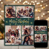 Sneeuwvlok Groen en Goud 5 Foto Collage Kerstmis Feestdagenkaart