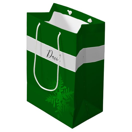 Sneeuwvlok Groen Gepersonaliseerde Gift Bag Medium Cadeauzakje (Voorkant Gekanteld)