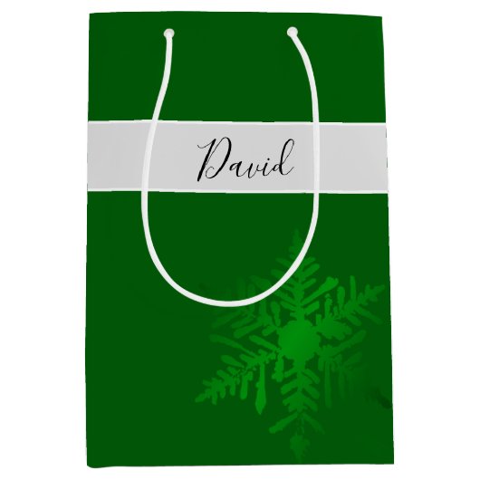 Sneeuwvlok Groen Gepersonaliseerde Gift Bag Medium Cadeauzakje (Voorkant)