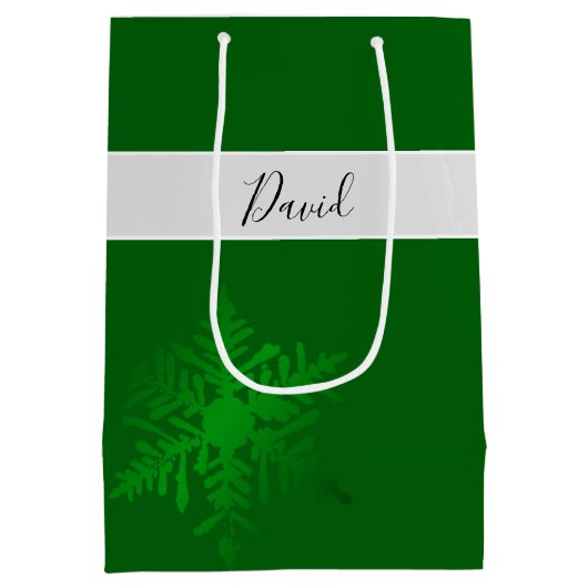 Sneeuwvlok Groen Gepersonaliseerde Gift Bag Medium Cadeauzakje (Achterkant)