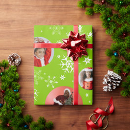 Sneeuwvlok groen patroon Kerstmis familie foto Cadeaupapier