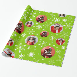 Sneeuwvlok groen patroon Kerstmis familie foto Cadeaupapier