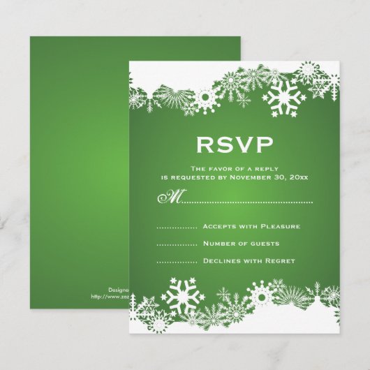 Sneeuwvlok groen wit winterhuwelijk RSVP (Voorkant / Achterkant)