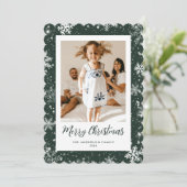 Sneeuwvlok Groene Foto Kerstkaarten Feestdagenkaart (Staand voorkant)