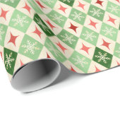 Sneeuwvlok Harlequin MCM groen & rood Cadeaupapier (Rol Hoek)
