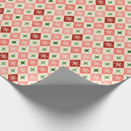 Sneeuwvlok Harlequin MCM Rood & Groen Cadeaupapier (Hoek)