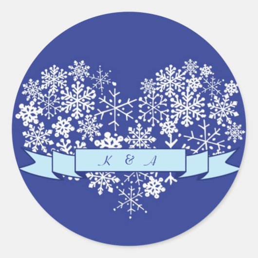 Sneeuwvlok Hart met Banner Winter Bruiloft Sticker (Voorkant)
