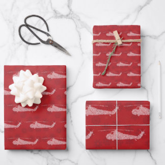 Sneeuwvlok Helikopters - Rood Inpakpapier Vel