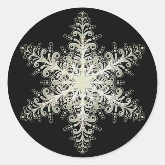 Sneeuwvlok ijskant winter wit en zwart elegant ronde sticker (Voorkant)