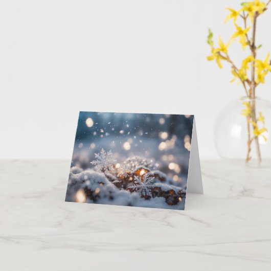 sneeuwvlok ijskristallen sneeuw vallende Kerstmis Kaart (Gele Bloem)
