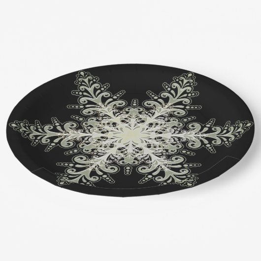 Sneeuwvlok ijzig kant winter wit en zwart elegant papieren bordje (Gekanteld)