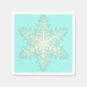 Sneeuwvlok ijzige kant winter wit en turquoise ele servet