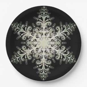 Sneeuwvlok ijzige kant winter wit en zwart elegant papieren bordje