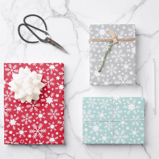 Sneeuwvlok Inpakpapier Plat Vellen Set van 3