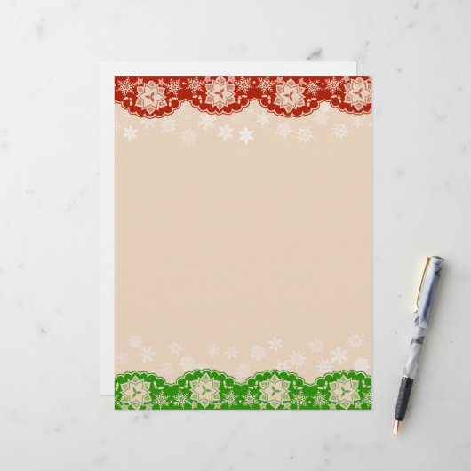 Sneeuwvlok Kant Kerst Slinger Briefpapier Briefhoofd (Voorkant / Achterkant in situ)